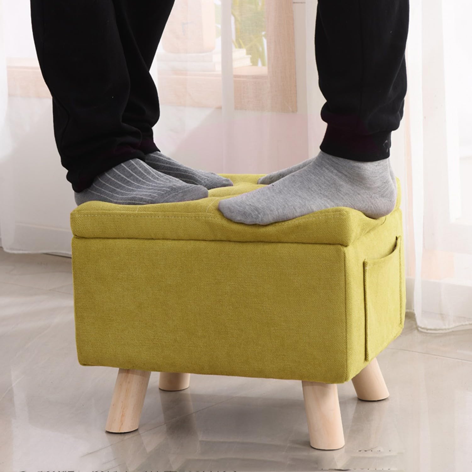 SaCLi puff contenitoreSgabello portaoggetti alla moda, poggiapiedi per divano in tessuto di cotone e lino(Color:d)
