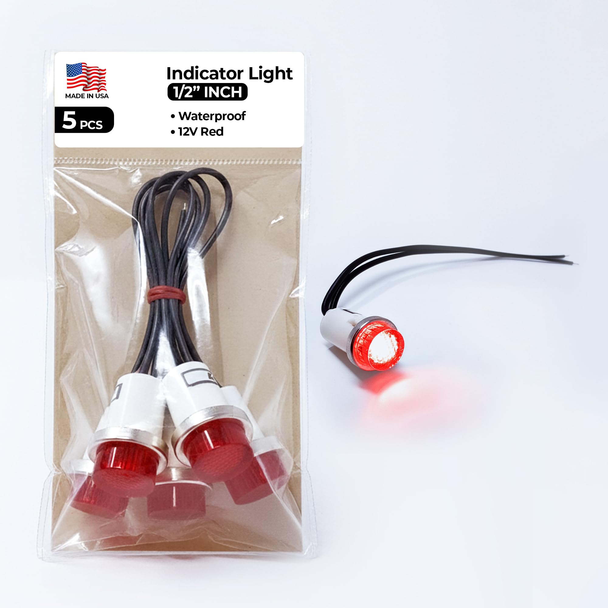 Universal 12V Red Incandescent Indicator Light - 5 Pack