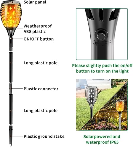 Miniatura 5 de YoungPower - Luces LED solares para exteriores, iluminación LED de paisaje de 43 pulgadas, para senderos al aire libre, impermeables, con llamas,