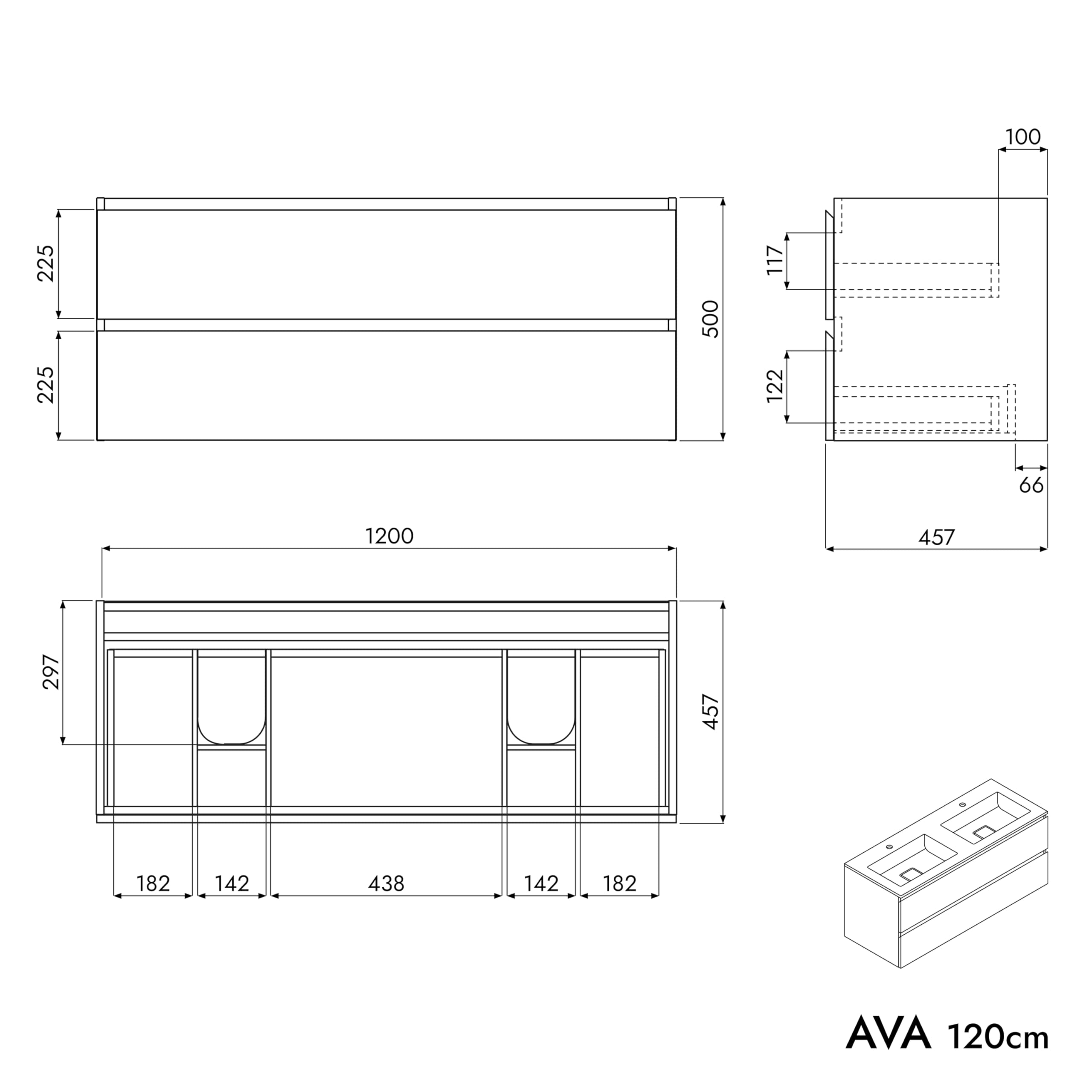 Produktbild von BERNSTEIN Badmöbel-Set Ava 100cm Bestehend Aus Mineralguss-Waschbecken Mit Unterschrank In Schwarz Matt, Waschtisch CREAM - Schwarz Matt Ohne Hahnloch, Ideal Für Mittelgroße Bäder Und Badezimmer