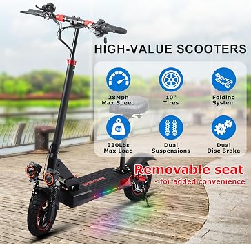 Electric Scooter Adults with Seat 1600W/1200W 30-37 Miles & 28/31/34MPH Fast E-Scooter,Dual Brake Full Suspension,All-Terrain Offroad Electric Scooters Foldable for Commuting