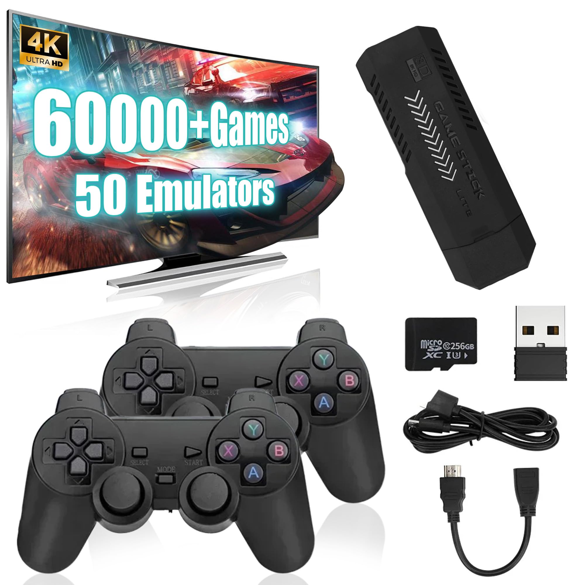 KINMRIS X2 Plus Retro Gaming Console 256G Built-in 60000 3D Games 50+ emulators 4K HD Video Game Stick Plug&Play With Two Wireless Controller