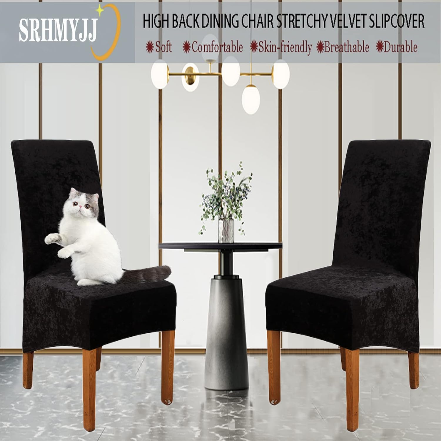Dining Chair Velvet Seat Covers Set of 2/4/6, Elastic Chair Protector for Wedding Banquet Party Decoration - Crushed Velvet Chair Covers for Dining Chairs