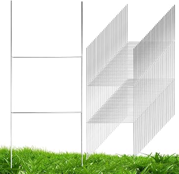 100 حزمة من أوتاد لافتات الفناء، 20 x 24 أوتاد سلكية معدنية شديدة التحمل على شكل حرف H، حامل لافتات معدني لعلامات الفناء. استخدم مع لافتات الفناء المموجة مقاس 4 مم و5 مم