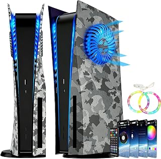 2020 PS5 Console Cover Plates for PS5 Disc Edition with Vent & RGB LED Light Strip Accessories, Replacement Shell ABS Hard Anti-Scratch Dustproof Protective Skin Faceplate for PS5, Camouflage