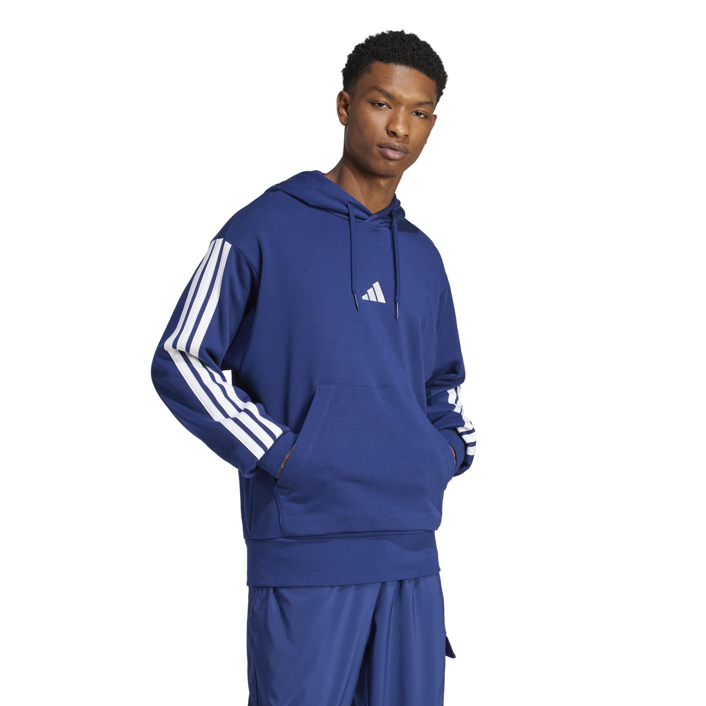 adidas Mężczyźni ESSENTIAL THREE STRIPES FRENCH TERRY HOODIE, dark blue/white, S
