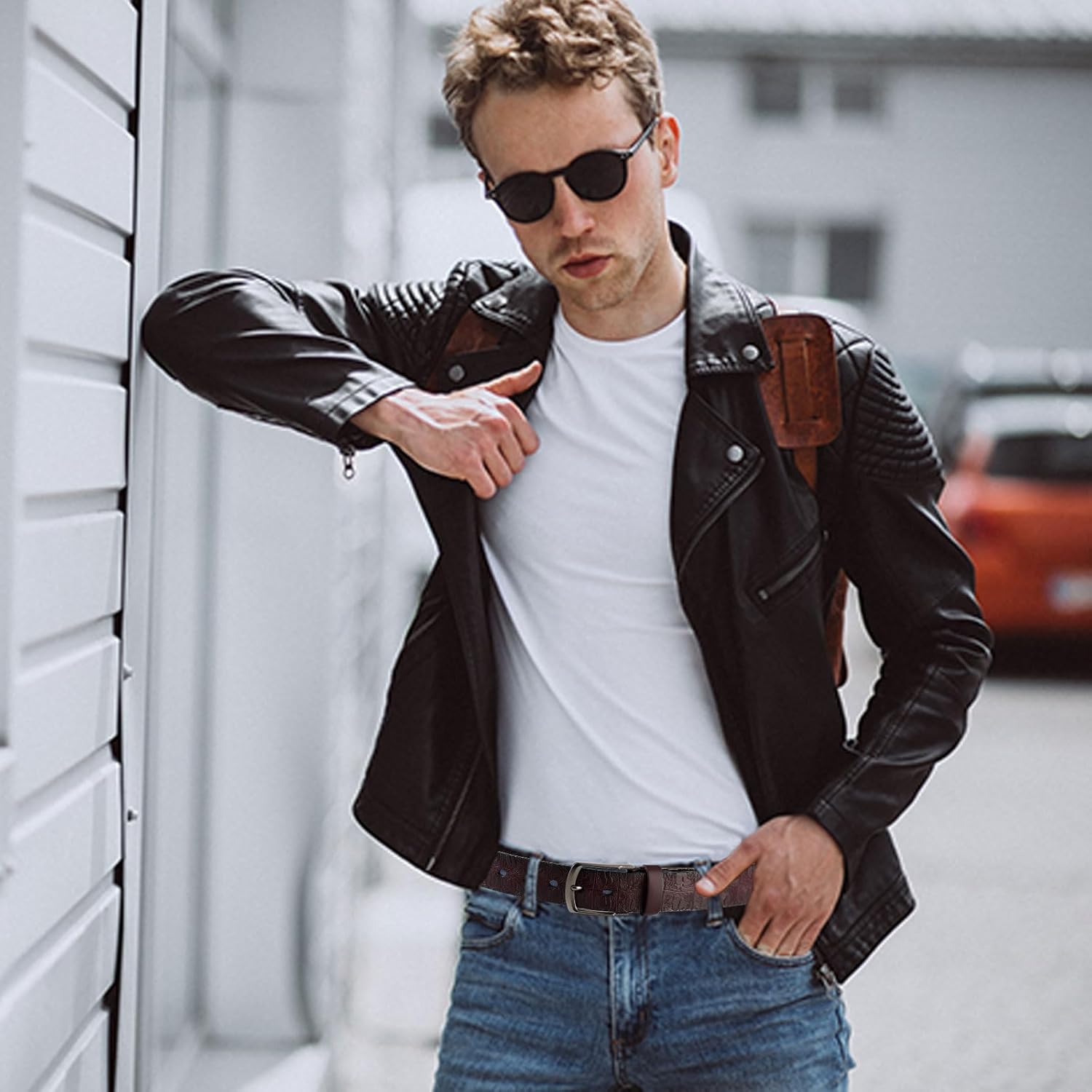 Bighake Men's Genuine Leather Dress Belt, Handmade Leather Jeans Belt for Men Work Business and Casual - Image 3