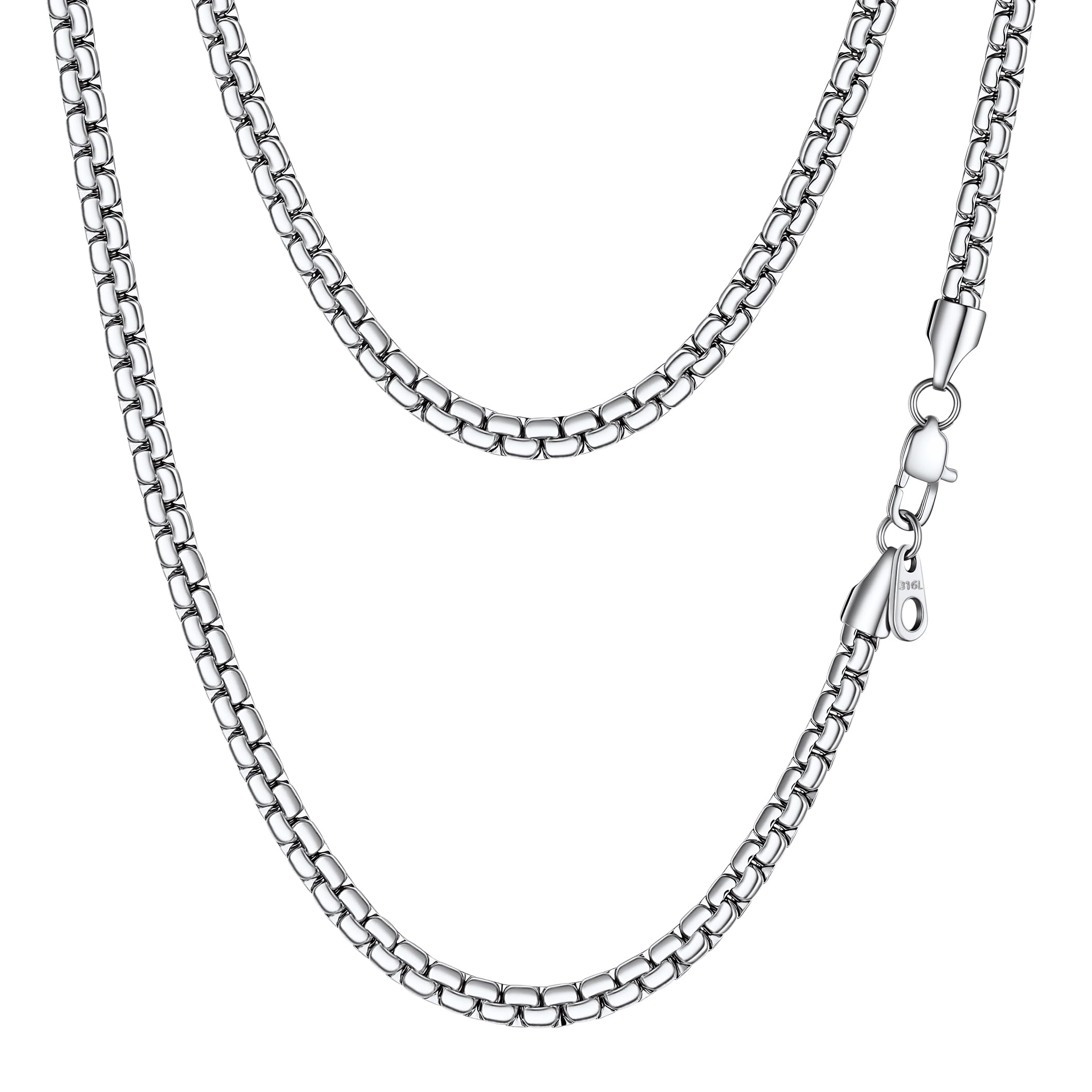 PROSTEEL Stainless Steel Flat Box Link Chain Necklace for Men