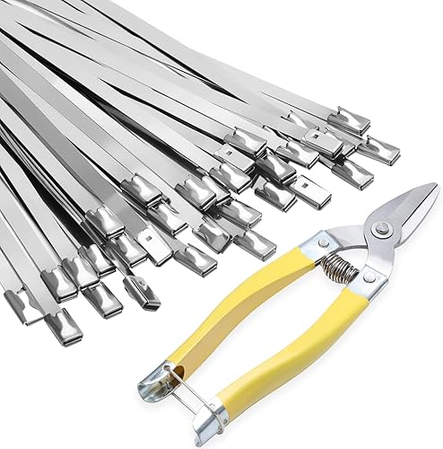 APIELE Bridas de acero inoxidable de 11.8 pulgadas resistentes a los rayos UV (con cortador de corbata), bridas multiusos de acero inoxidable