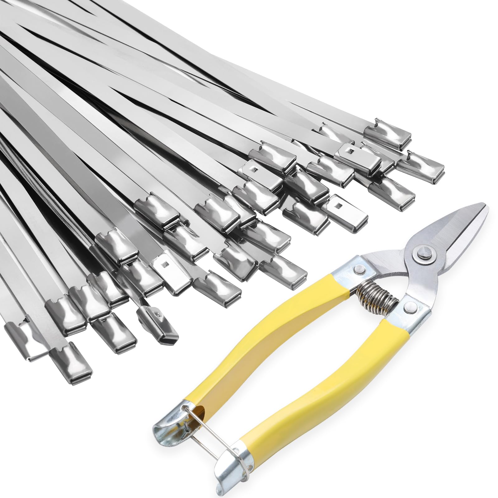 APIELE Stainless Steel Zip Ties "5.9/9.8/13.7"inch UV Resistant Zip Ties (with Tie Cutter), Multi-Purpose Self-Locking Stainless Steel Zip Ties(300 PCS)