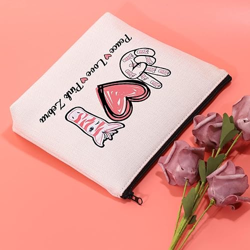 Miniatura 6 de JXGZSO Lindo neceser de cebra rosa con diseño de cebra, artículos de cebra para amantes de la paz, amor, bolsa de maquillaje con estampado de cebra