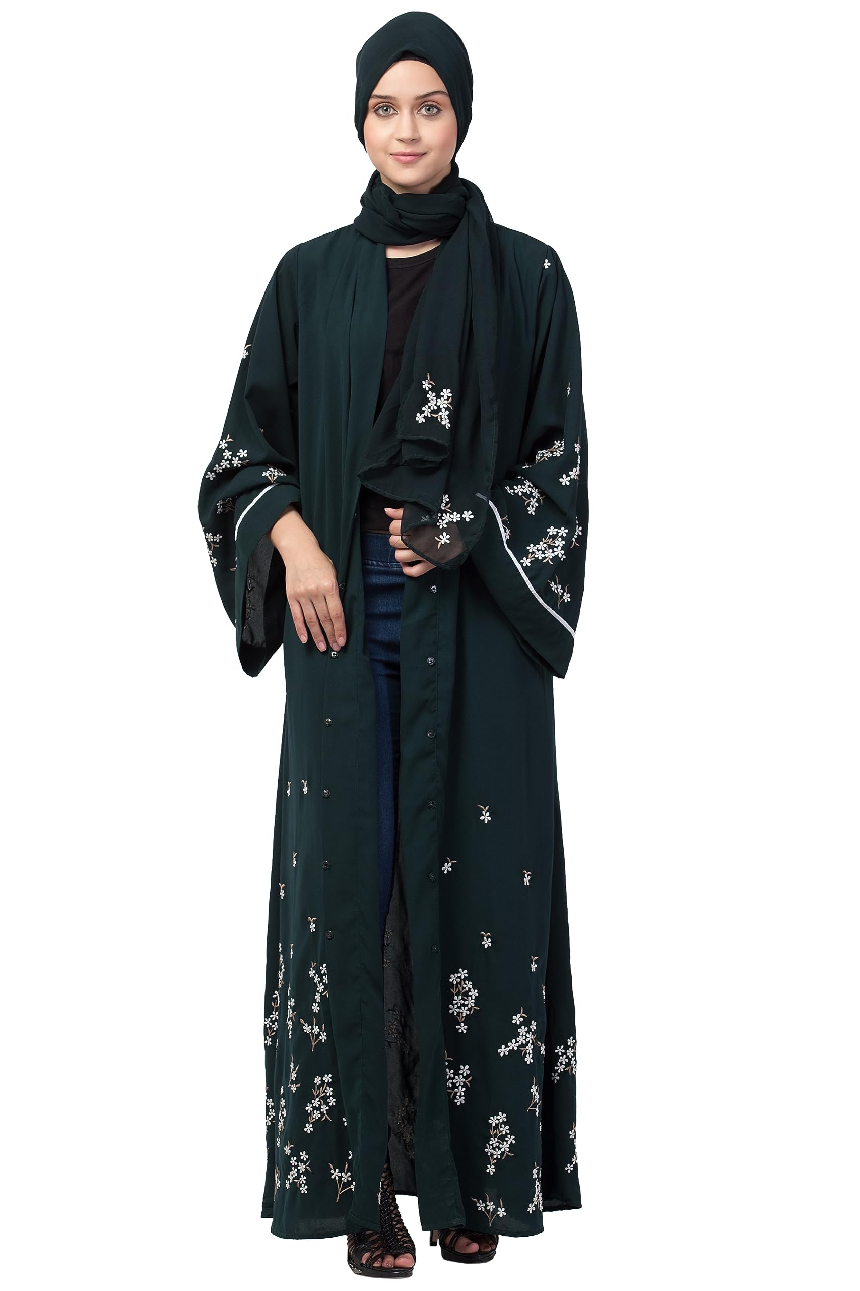 nazneen Front Open Front & Back sleeve Embroidered with Hijab Abaya cum Kaftan-picture-45