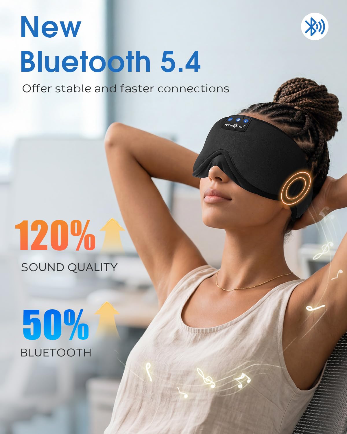 MUSICOZY schlafkopfhörer,100% Verdunkelung 3D Schlafmaske mit Kopfhörer zum schlafen,Weich schlaf kopfhörer mit Bluetooth V5.4 & 16 Stunden Spielzeit für Reisen/Nickerchen/Yoga/Meditation