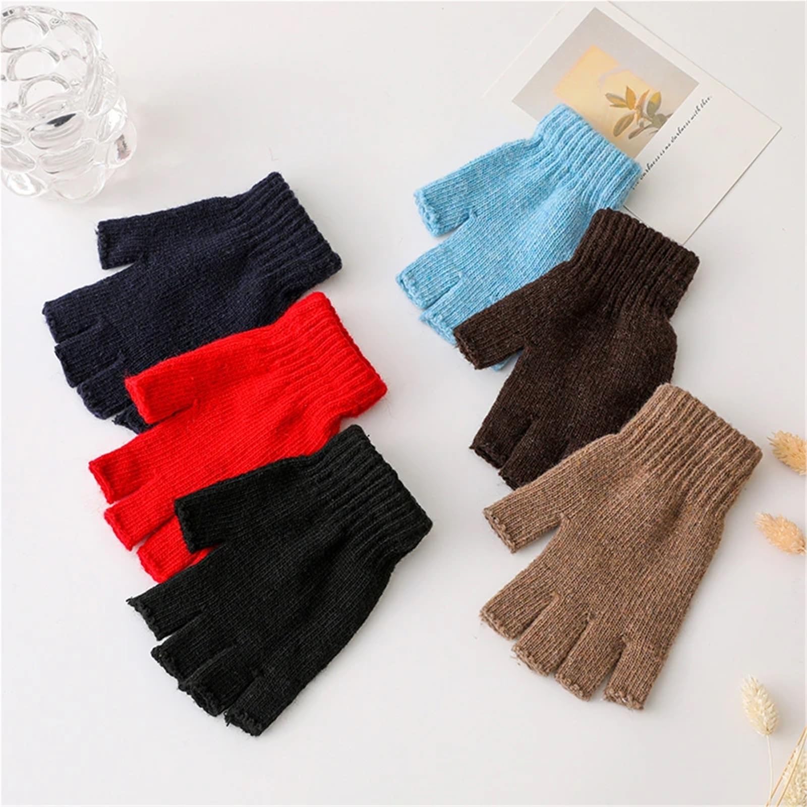 Guantes Térmicos Sin Dedos 1Pair Black Half Finger Fingerless Gloves For Women And Men Wool Knit Wrist Cotton Winter Warm Workout