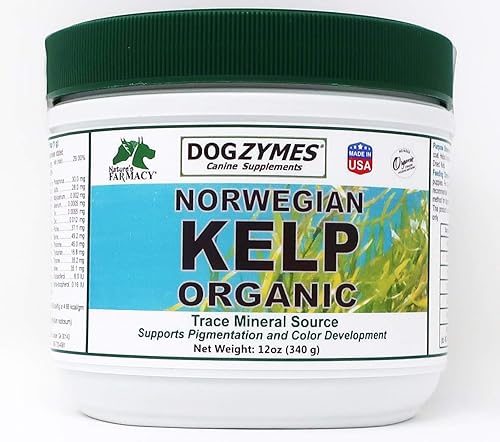 Dogzymes Kelp noruego orgánico para mascotas, una valiosa fuente de nutrición rica en yodo para apoyar la función de las glándulas, especialmente la