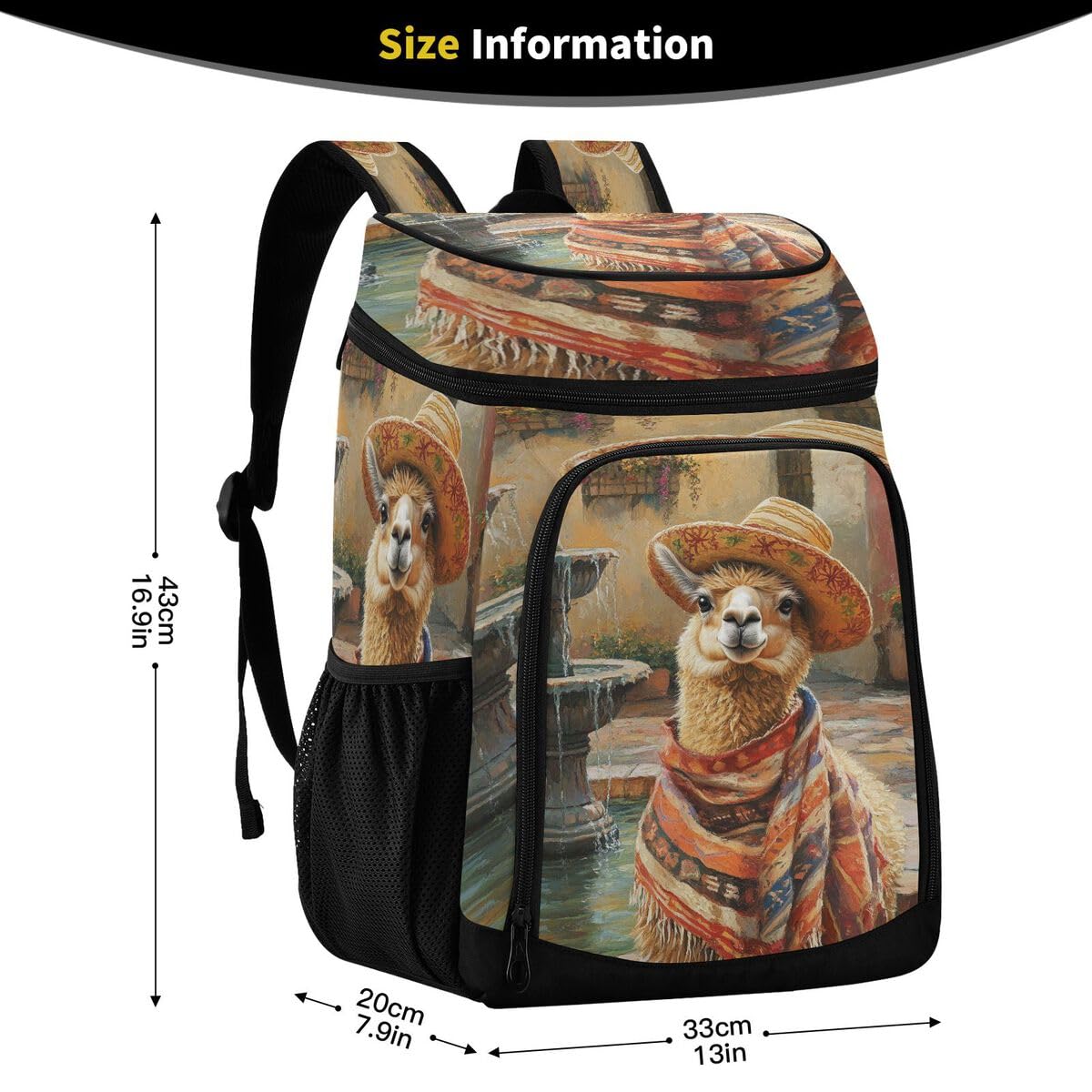 Yellow Llama Sombrero Cooler Backpack Leakproof Insulated Lunch Cooler Bag 30 Cans Camping Backpacks for Picnic Road Trip Beach