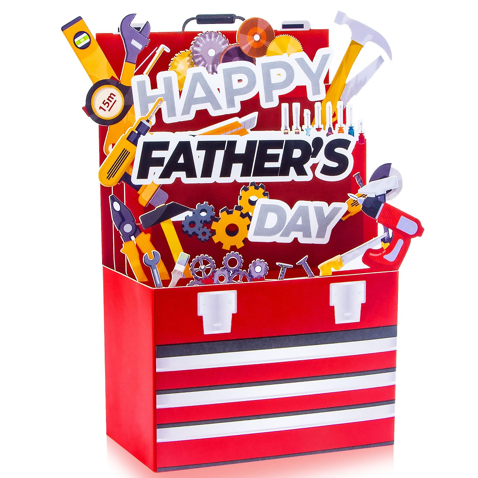 Upnsuces Fathers Day Card Gifts from Daughter Son Wife Kids, 3D Pop Up Funny Father's Day Card with Envelopes for Stepdad Husband Grandpa Best Dad Ever Gifts, Tools Box Style, 7" X5”