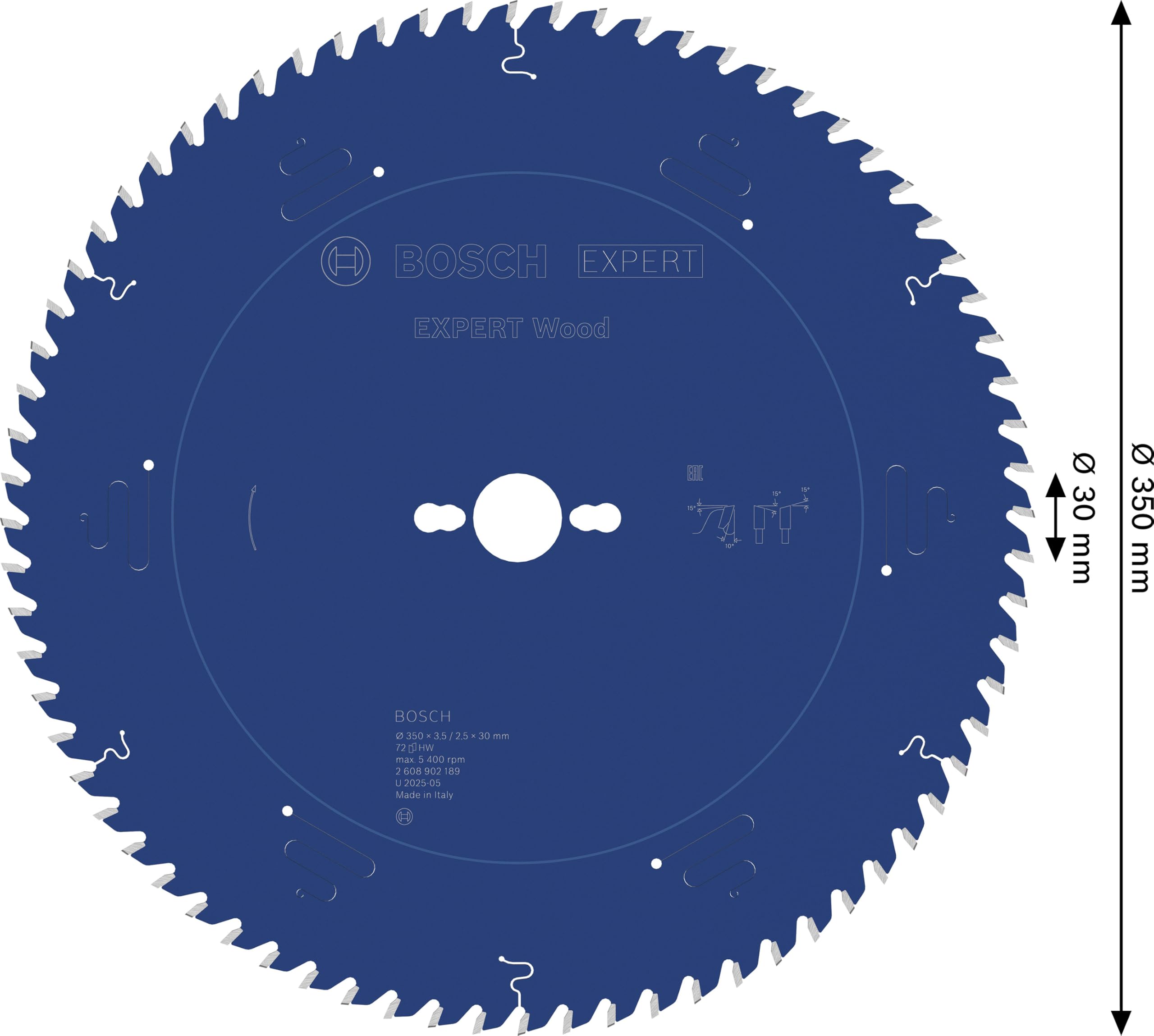 Bosch 1x Lama per sega circolare EXPERT per Wood cablata per seghe da banco (per Legno tenero, Legno duro, Ø mm, Professional Accessorio Sega circolare a filo da banco)