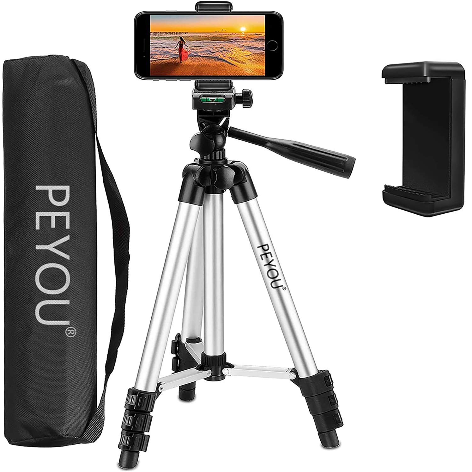 Phone Tripod, PEYOU 50" Aluminum Lightweight Camera Tripod + Wireless Remote Shutter + Universal Smartphone Holder Mount Compatible for iPhone Xs Max XR X 8 7 6 6S Plus,for Galaxy Note S9 S8 Plus