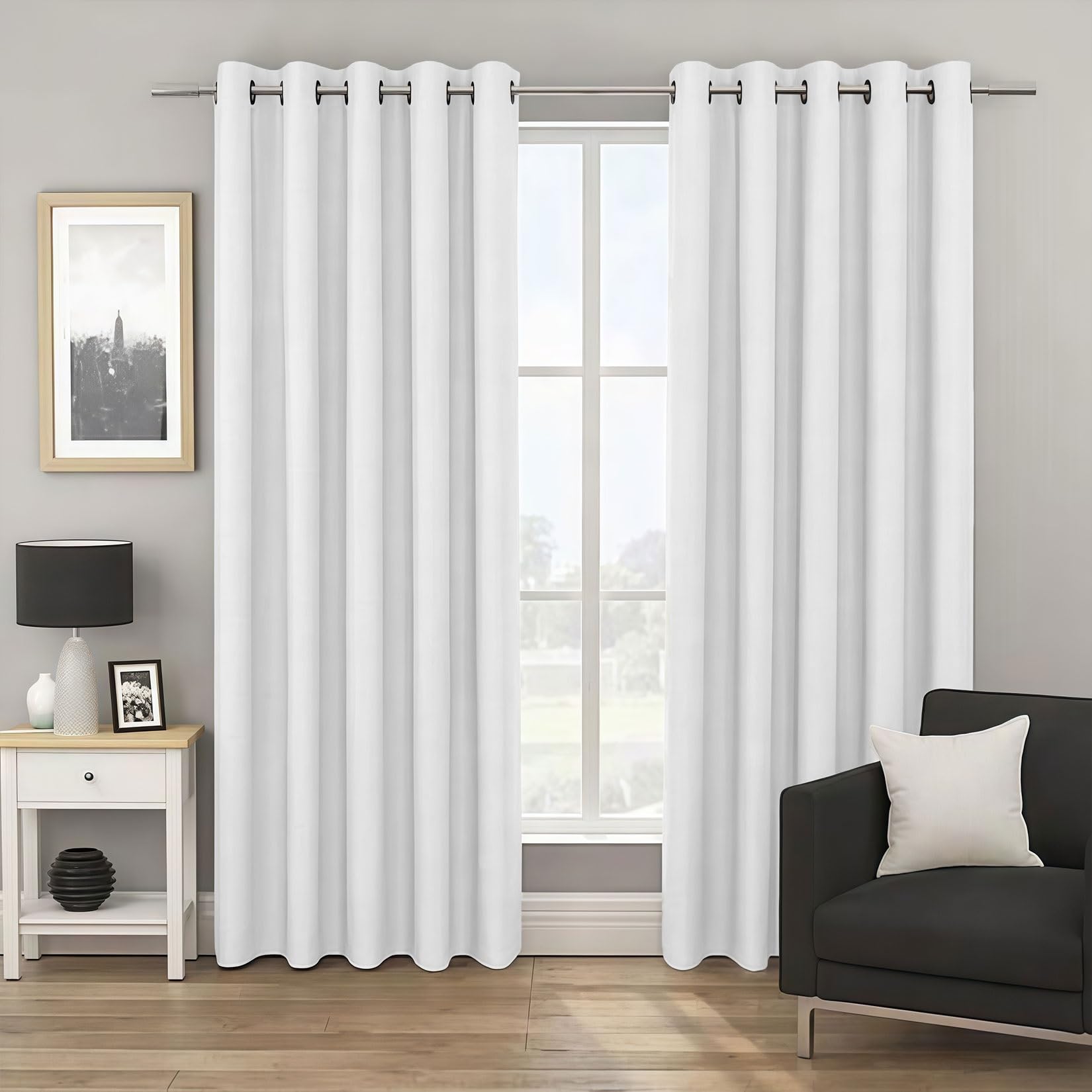 LIUJYUAN Blackout Curtains 115 x 115 cm Windproof, Rod Pocket, Room Darkening Blackout Curtains for Living Room Soft Texture, Solid Color for Balcony, Kithcen Window, White
