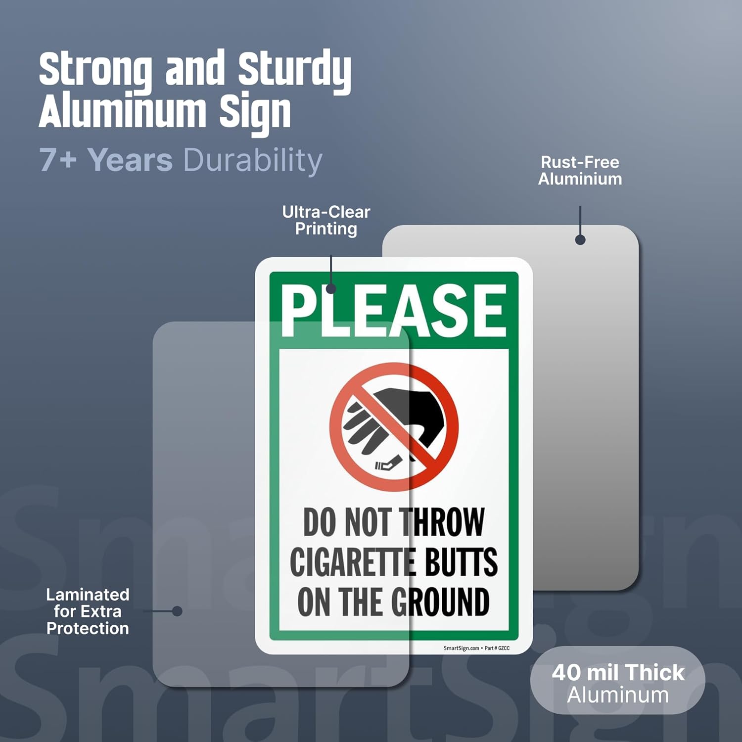 SmartSign 10 x 7 inch “Please Do Not Throw Cigarette Butts On The Ground” Yard Sign with 18 inch Stake, 40 mil Laminated Rustproof Aluminum, Multicolor, Set of 1, Made in USA