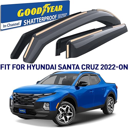 Miniatura 2 de Goodyear Deflectores de ventana inastillables en el canal para Hyundai Santa Cruz 2022-2026, protectores de lluvia, viseras de ventana para