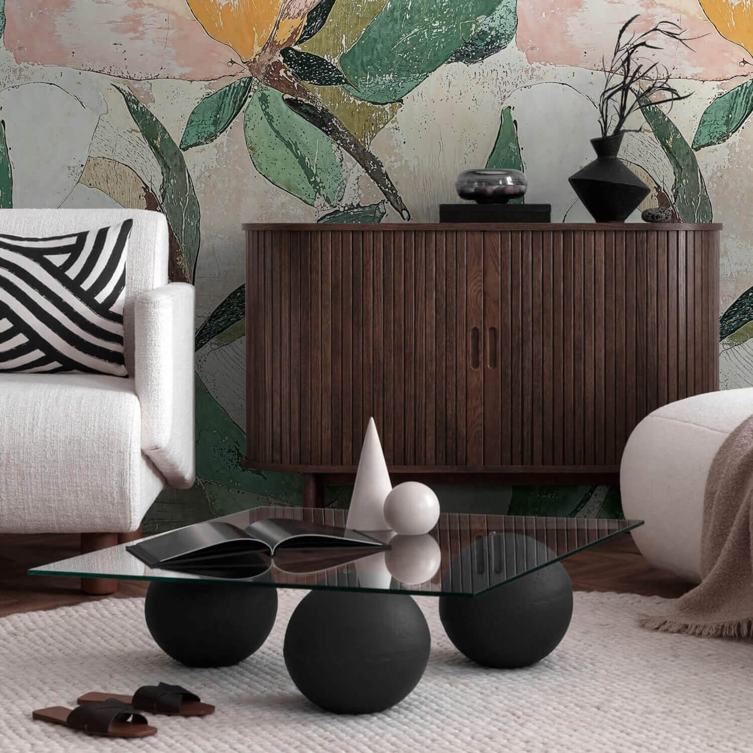 Fotomural TNT de flores Profhome para tapar imperfecciones de pared verde y rosa