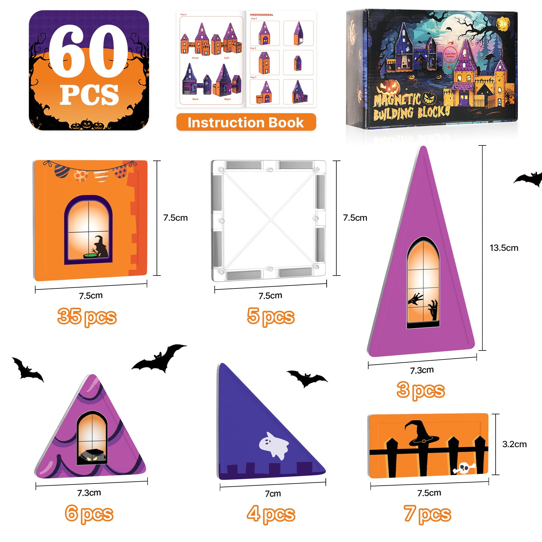 COOLJOYA Halloween Costruzioni Magnetiche 2 3 4 Anni, Halloween Decorazioni Colorati Costruzioni per Bambini 2 3 4 Anni, Magneti Bambini Decorazioni Halloween, Bambini Bambina 3 4 5 6 7 Anni