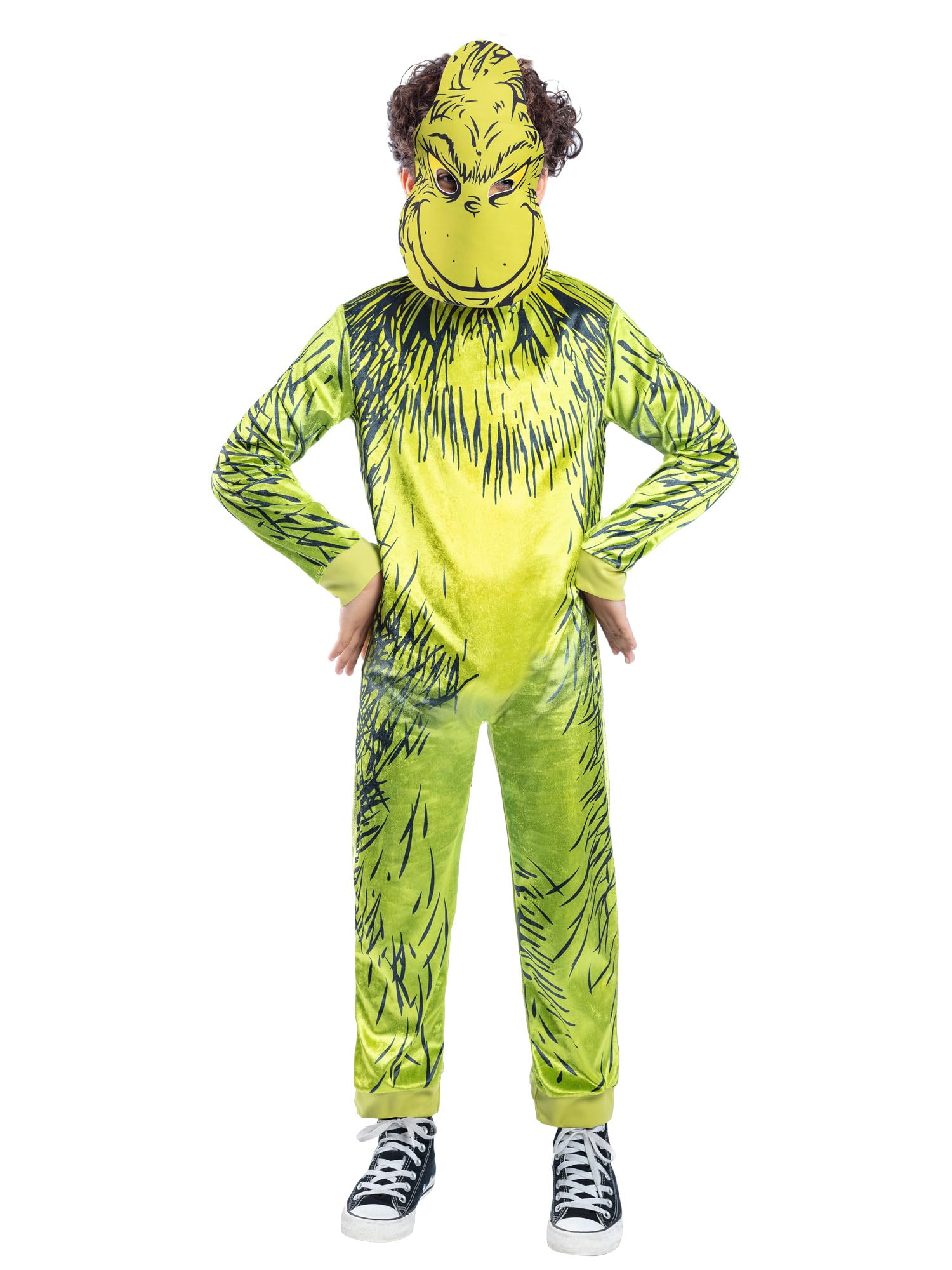 Smiffys Green Dr Seuss The Grinch Costume For Kids - Fancy Dress Jumpsuit With Character Mask, Children’s Party Outfit, Book Week & Holiday Dress Up