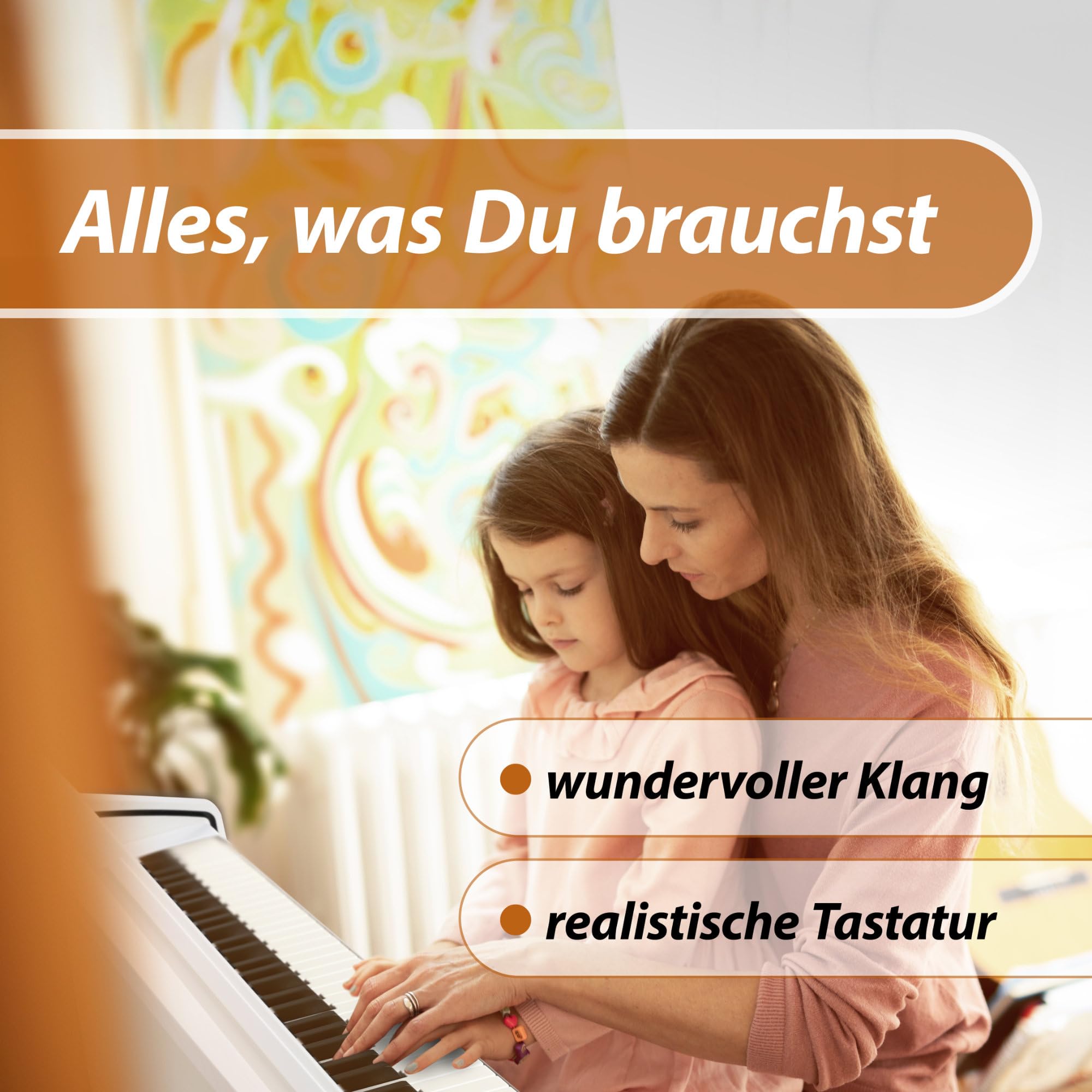 Classic Cantabile DP-50 E-Piano - Digital Piano 88 Tasten mit Hammermechanik, 14 Voices, Kopfhöreranschlüsse, USB, 3 Pedale, Notenhalter - perfekt geeignet für Anfänger (Weiß matt, Set mit Zubehör)