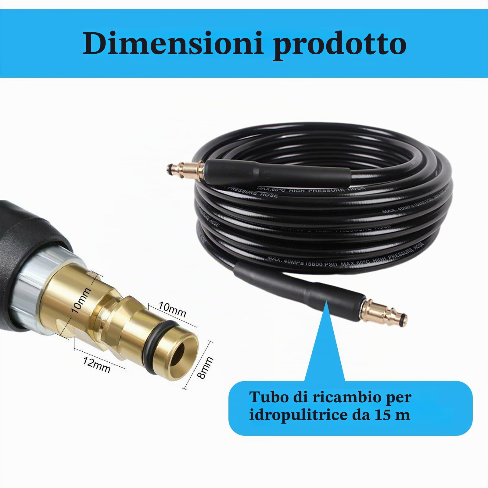 15M Tubo Flessibile ad Alta Pressione per Kärcher con Connettore Rapido Tubo Flessibile per Idropulitrice K2 K3 K4 K5 K7 Tubo di Ricambio ad Alta Pressione per Pulizia Auto Strada