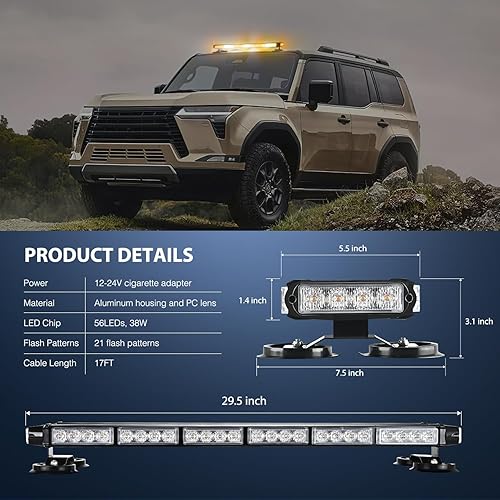 Miniatura 7 de Nilight Luces estroboscópicas de techo de 29.5 pulgadas, 56 LED, luz de peligro, advertencia de seguridad de emergencia, barra de luz intermitente,