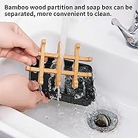 Vista 4 de Jabonera de bambú para ducha, soporte de barra de jabón de madera para bandeja de jabón de baño, fácil de limpiar, duradera y con almohadillas Dos
