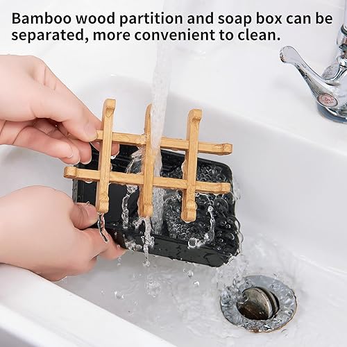 Miniatura 4 de Jabonera de bambú para ducha, soporte de barra de jabón de madera para bandeja de jabón de baño, fácil de limpiar, duradera y con almohadillas