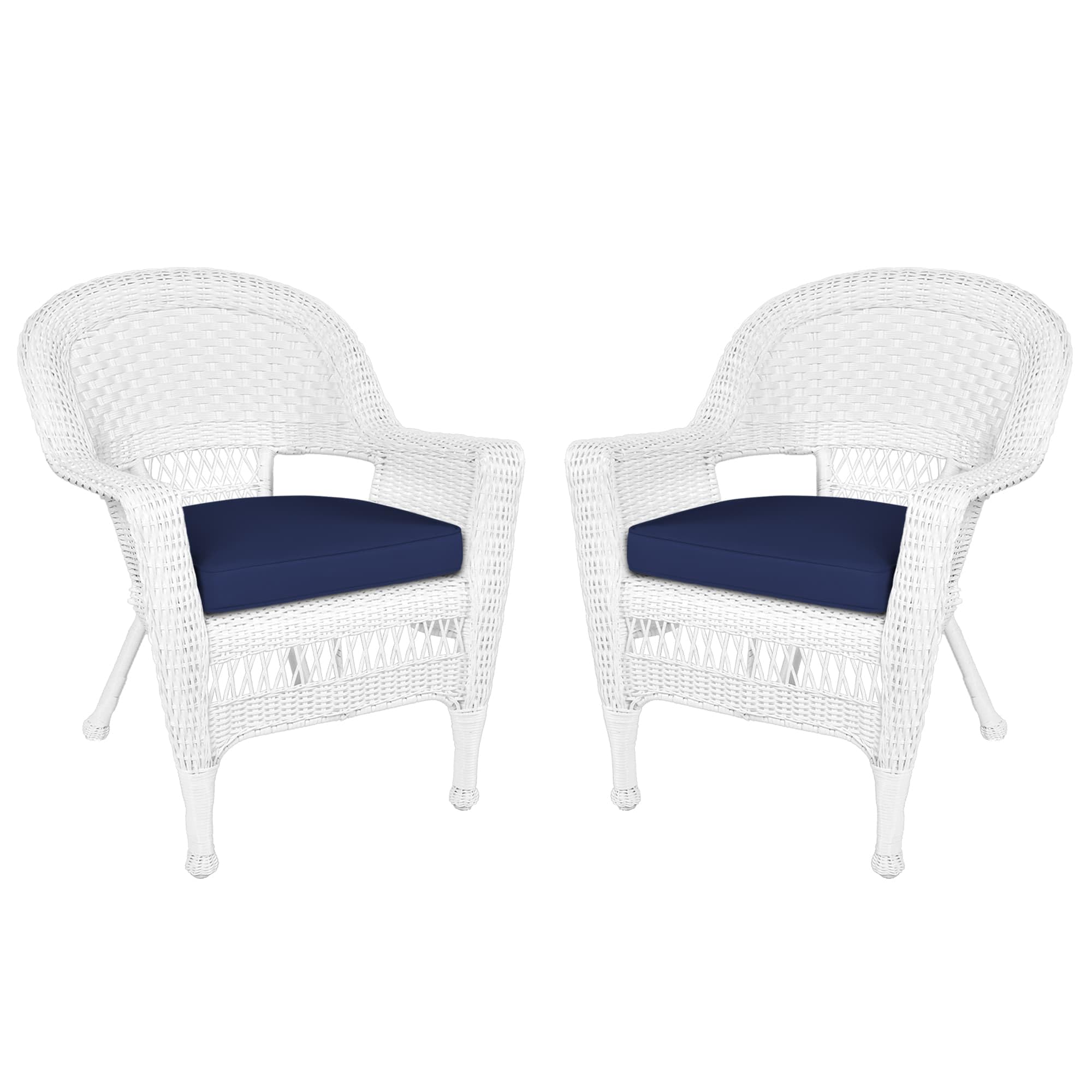 Jeco Wicker Chair with Blue Cushion, Set of 2, White/W00206-