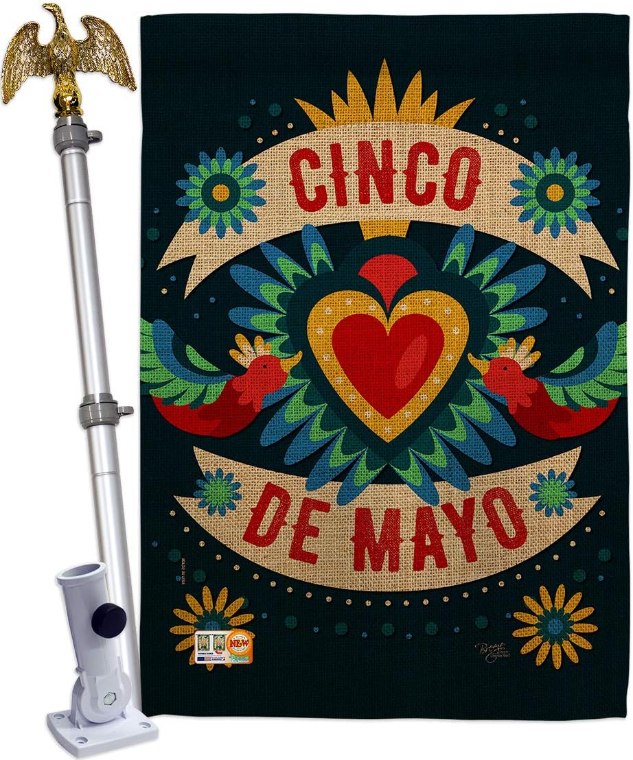 Cambaya Cinco De Mayo House Flag Dowel Set Summertime Party Cactus Pinata Sombrero Mexican Fiesta Outdoor Small Decorative Gift Yard Banner Made In USA 28 X 40