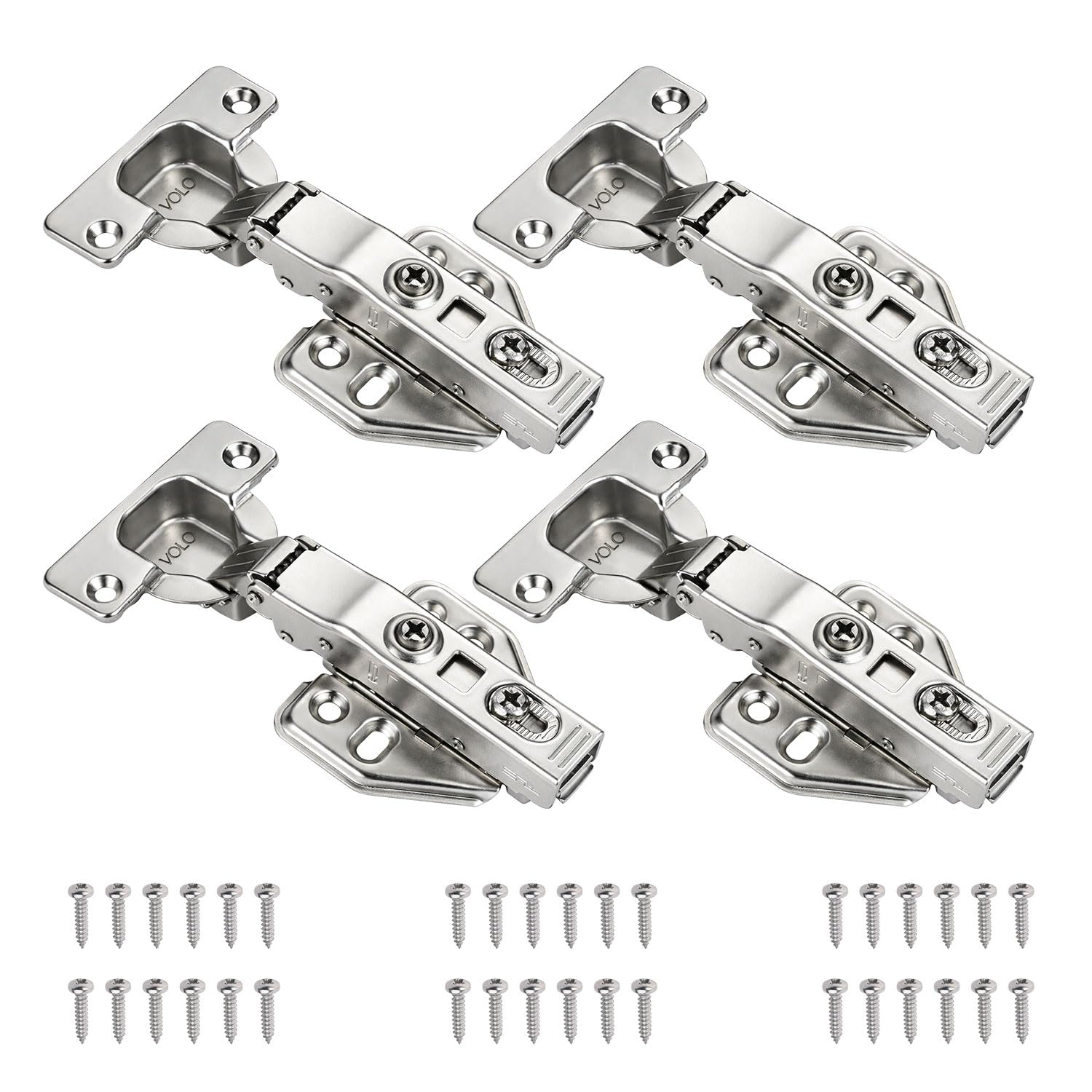VOLO 4 Pieces (2 Sets) European Style Soft Close Concealed Cabinet Hinges with Screws | Clip On 0 Crank Full Overlay Hinges for Kitchen Cabinets and Wardrobes | Mild Steel