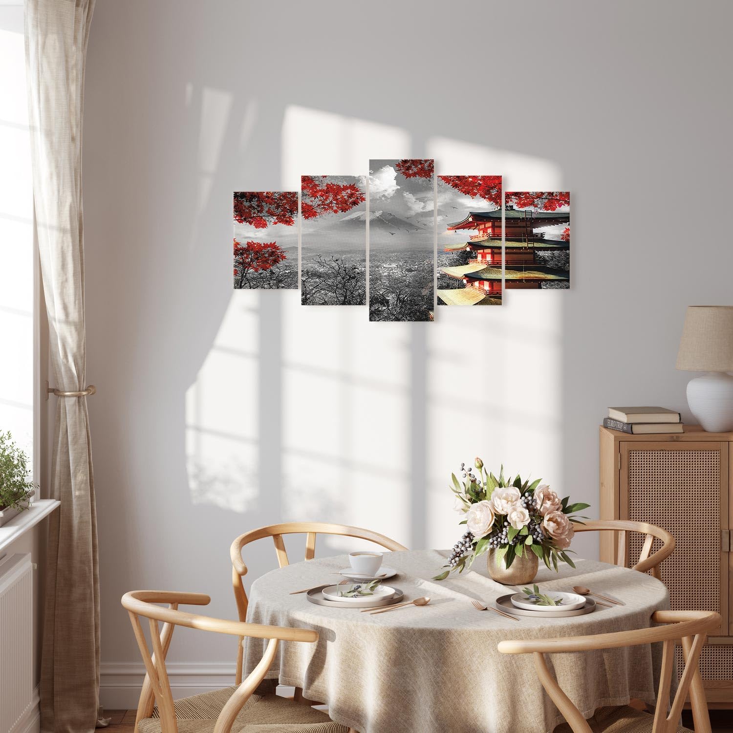 murando - Cuadro en Lienzo Japon Fuji 150x75 cm 5 piezas - Impresión en material tejido no tejido cuadros decoracion salon modernos lienzos decorativos dormitorios -Paisaje c-C-0241-b-m