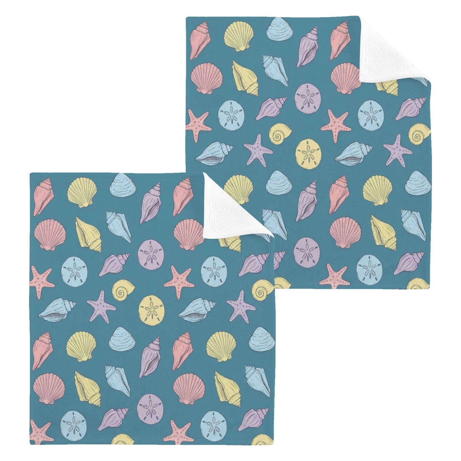 BOESI Retro Seashell Starfish 12x12in Cotton Washcloth,Face Towel
