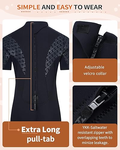 Miniatura 4 de Traje de neopreno corto para hombre de 0.118 pulgadas para mujer, traje de buceo con cremallera en la espalda, para buceo, canoa, pesca submarina,