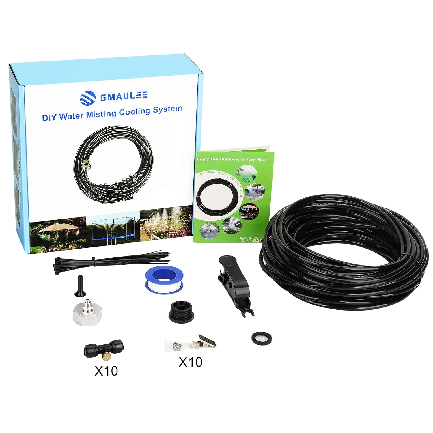 GMAULEE Misting Cooling System, DIY 33FT(10M) Misting Line +10 Brass Mist Nozzles+ a Brass Connector(3/4'') Outdoor Mister System for Patio Waterpark Garden Trampoline Greenhouse