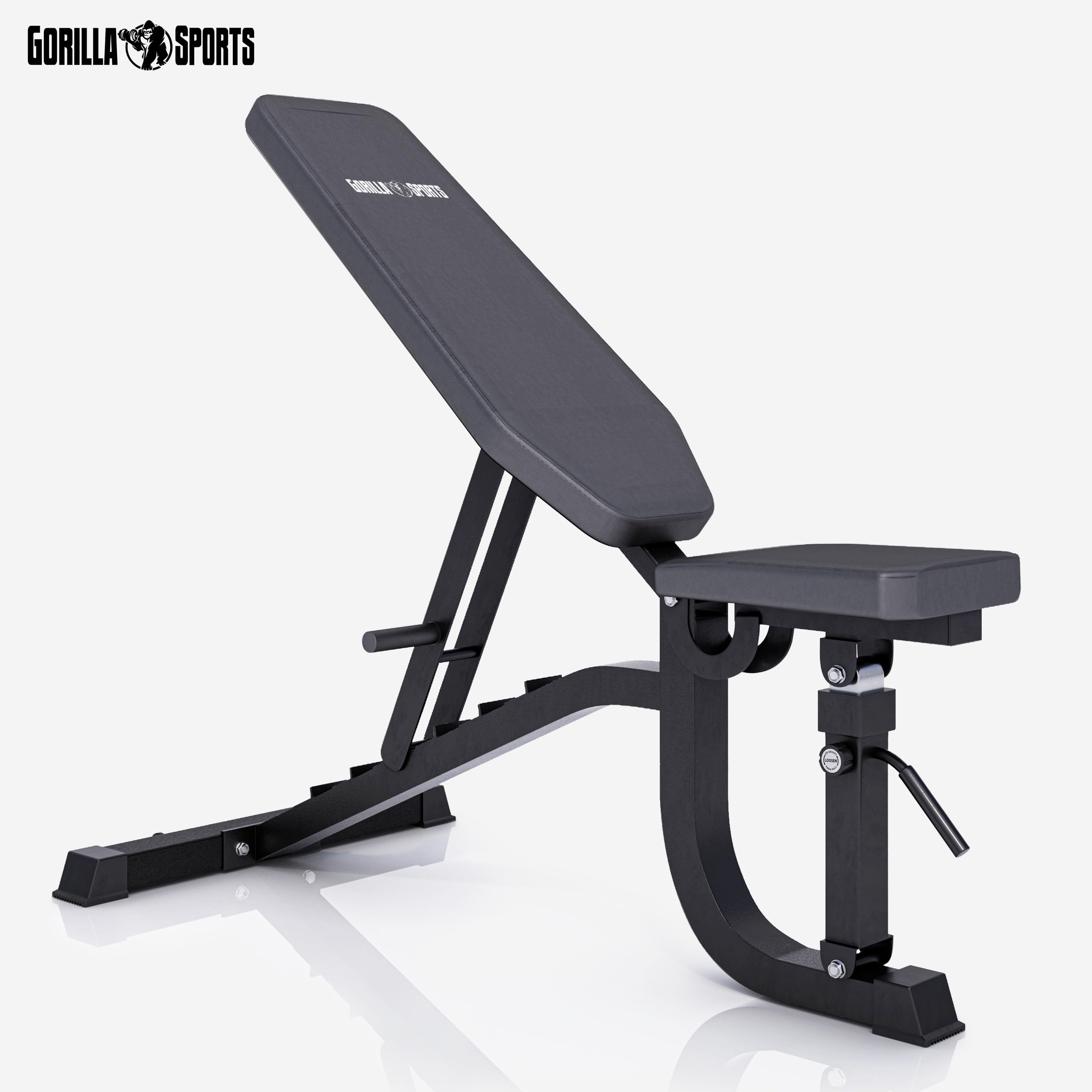 GORILLA SPORTS® Panca da Palestra - Piana o Reclinabile, Schienale Regolabile in 7 Livelli, Sedile Regolabile in 5 Posizioni, Carico Massimo 1462 kg - Panca Pesi, Multifunzione, Fitness, Allenamento