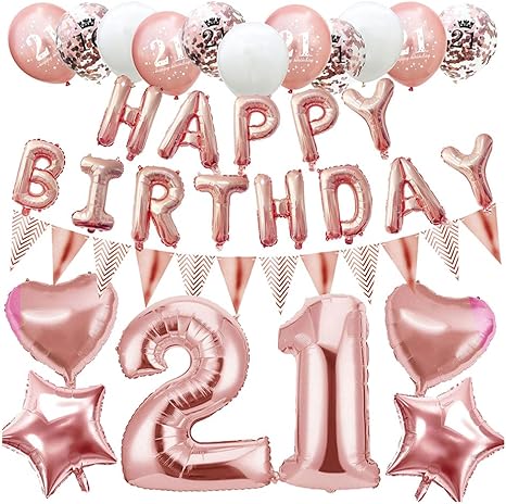 Amazon Co Jp Tomaibaby 21歳の誕生日バナーバルーンお誕生日おめでとうバナー装飾ローズゴールド数21誕生日風船21歳の誕生日パーティー用品 ホーム キッチン