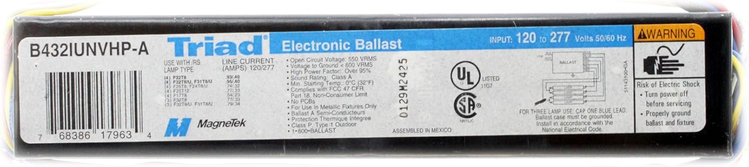 Magnetek B432IUNVHP-A Triad Electronic Ballast, 4-Lamp, F32T8, 32W T8, 120277V