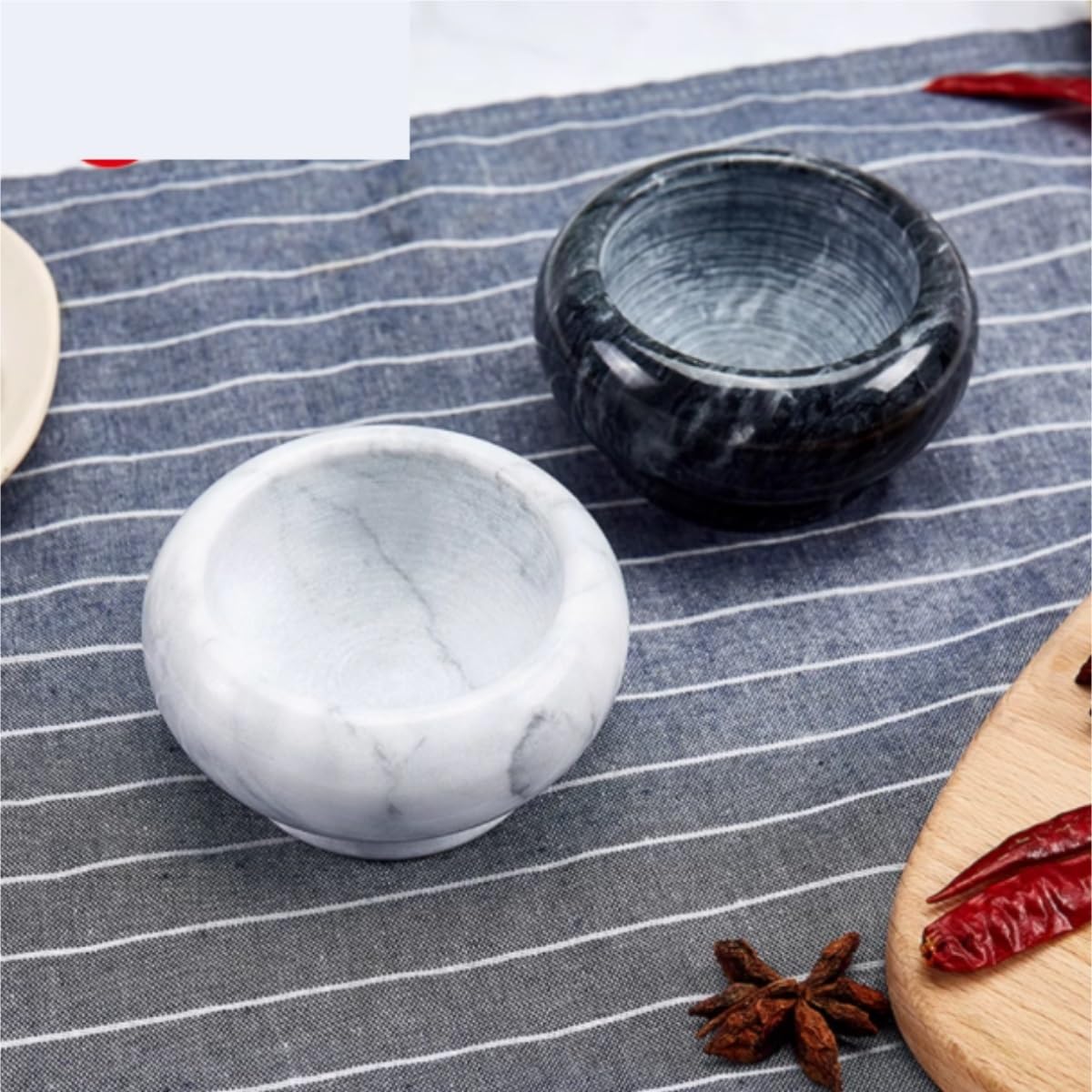 Pestello e mortaio， Set mortaio in marmo for pepe, aglio e zenzero(Black)