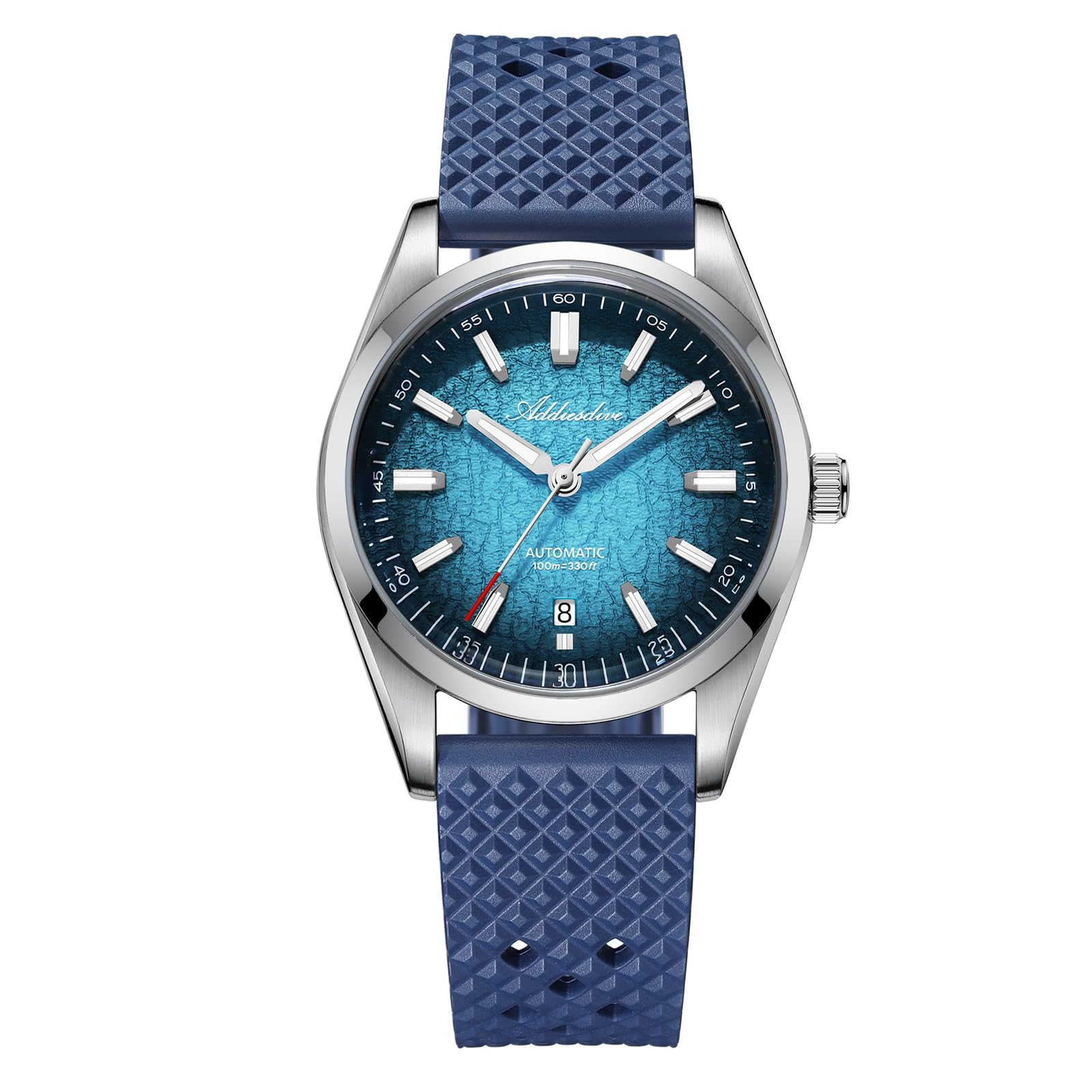 ADDIESDIVE Orologio Uomo Automatico 8215 Movimento Cinturino Gomma Fluorurata FKM Impermeabile 100 M K1 Vetro Bolla AD2531 BGW9 Luminoso Quadrante con Gradiente