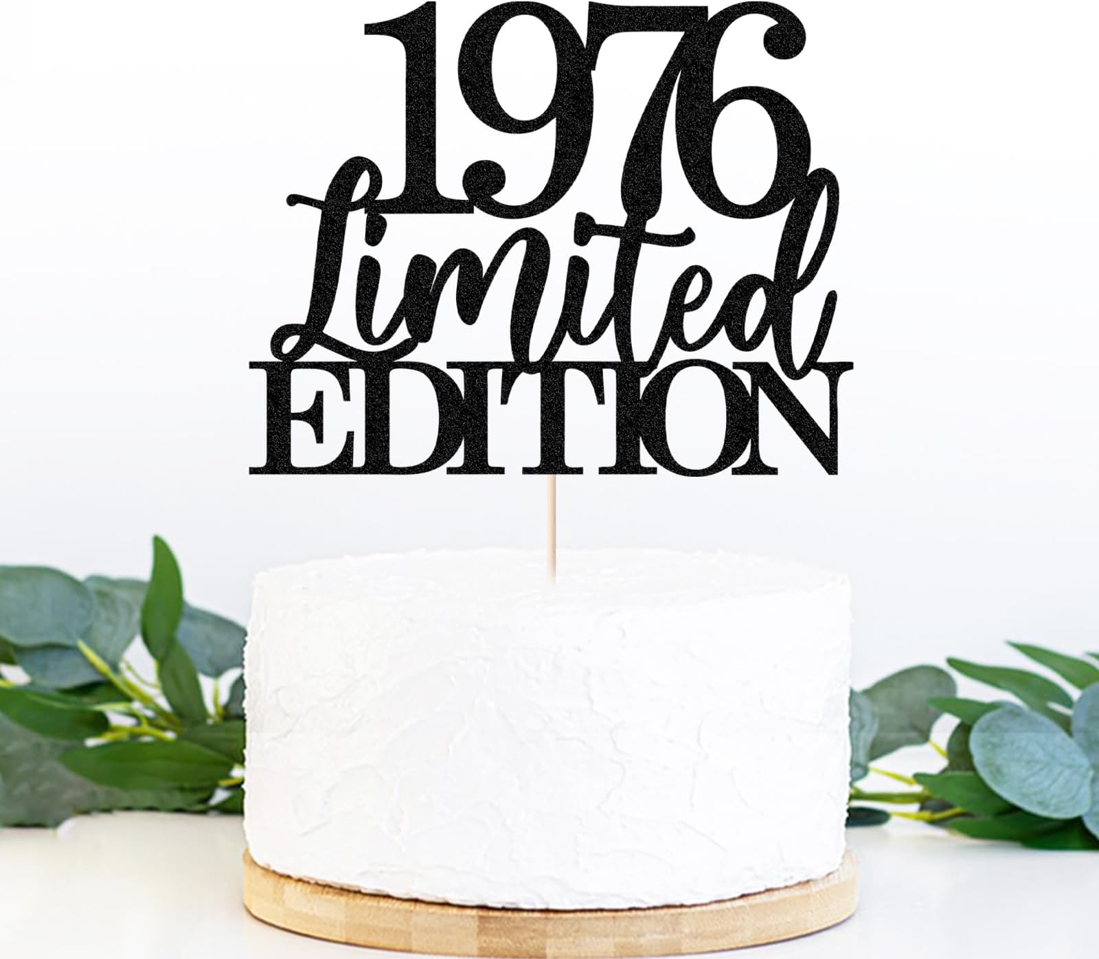 Double sided Limited EDITION 1976 Cake Topper 50 and Fabulous birthday/Wedding Anniversary men and women handmade black glitter cake decoration (1976)