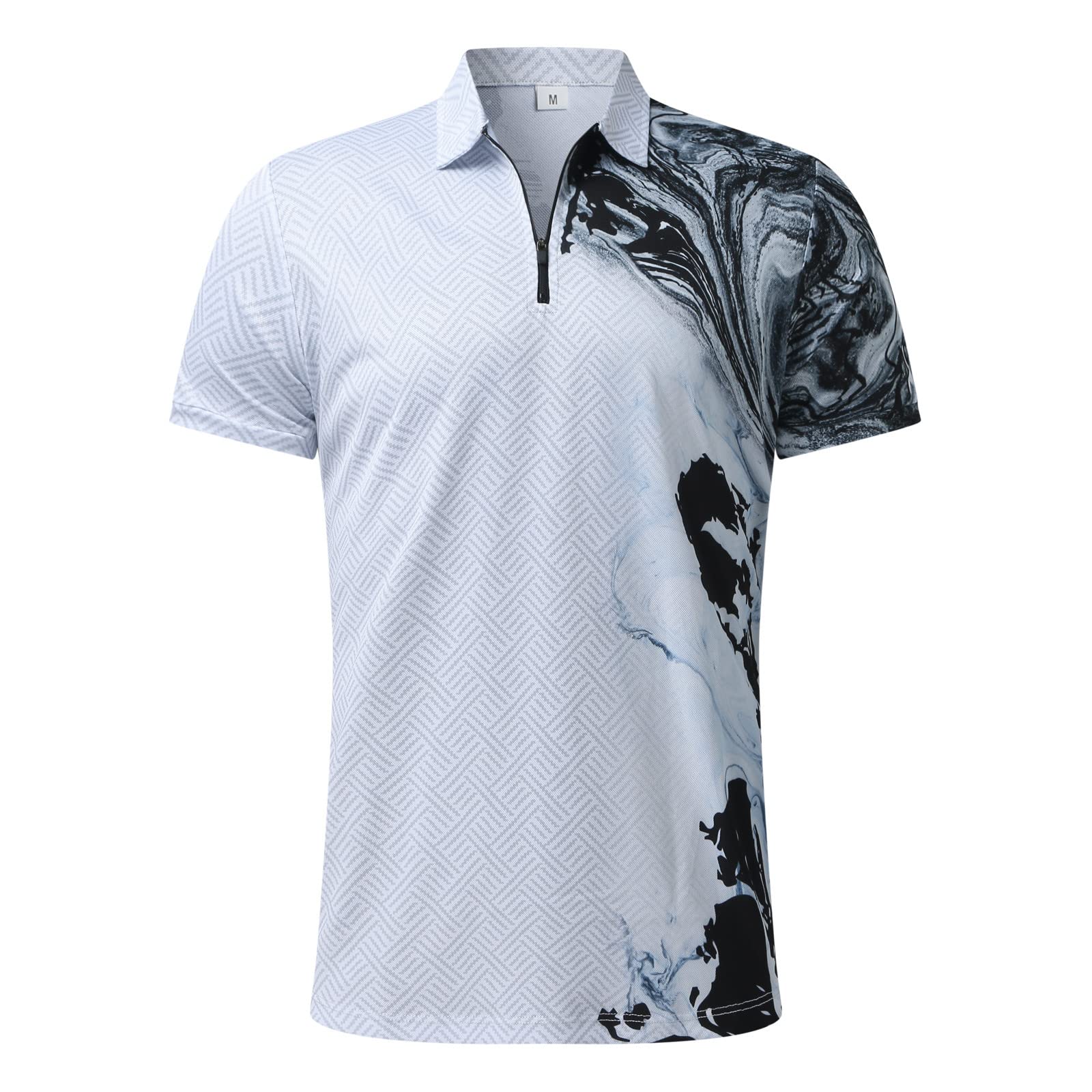 Sportanzug Herren Sommer Drucken Trainingsanzug Atmungsaktives Golf Shirts Set Freizeitanzug Poloshirts und Sportsshorts Lose Wanderanzug mit Reißverschlus Streetwear für Outdoor