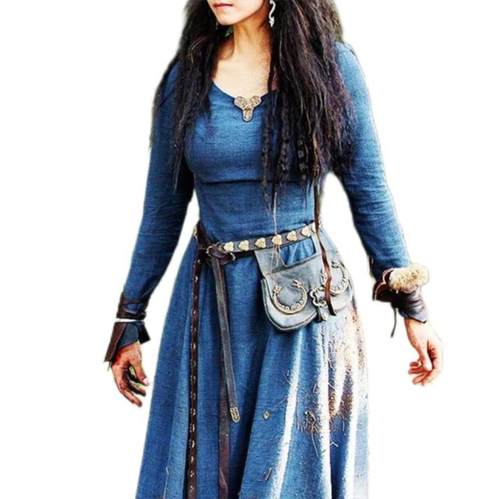 WEITING Medieval Dress Women Long Sleeve Maxi Robe Vintage Fairy Elven Dress  Renaissance Celtic Viking Gothic Clothing Fantasy Ball Gown-Blue,L :  Amazon.co.uk: Fashion