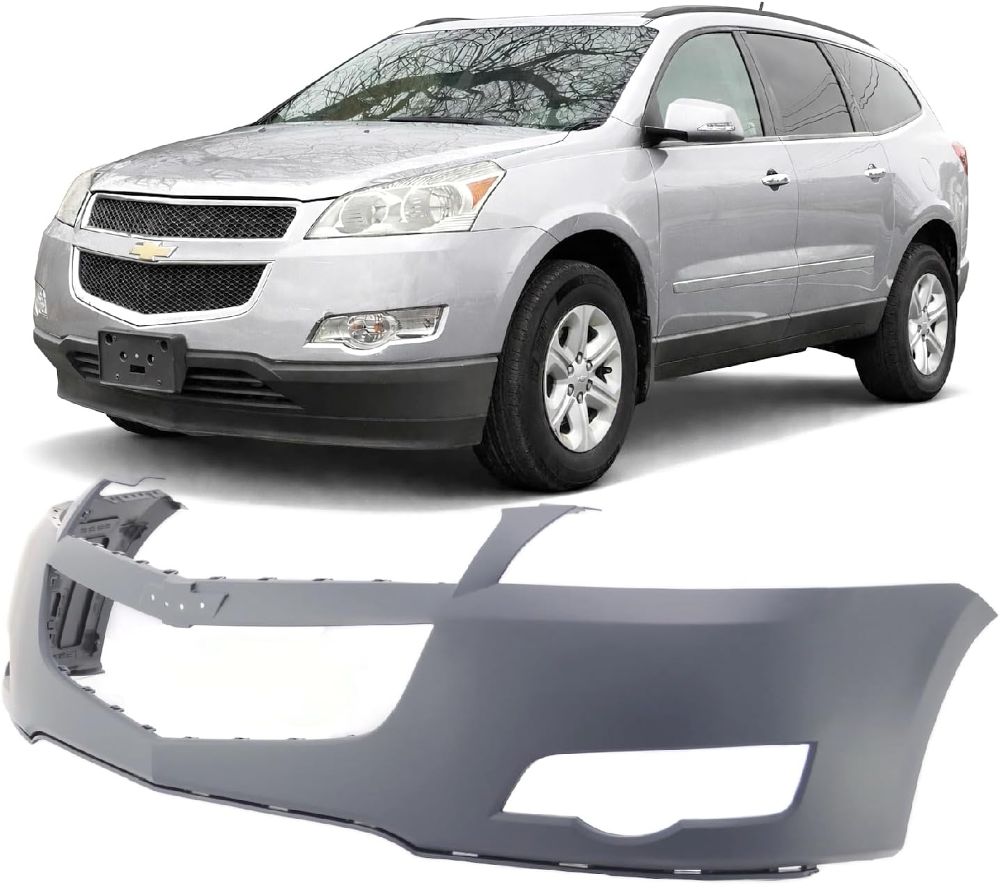 FitParts Compatible With Front Upper Bumper Cover 2009 2010 2011 2012 Chevrolet Traverse LS LT LTZ Sport 09 10 11 12. New, Primed and Ready for Paint. W/Fog Light Holes. GM1000897
